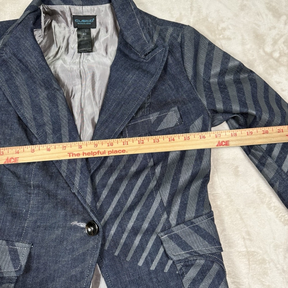 VTG Custo Barcelona Denim Jacket Blazer Womens Size 40 US 8 Art To Wear Y2K Blue - Picture 5 of 9